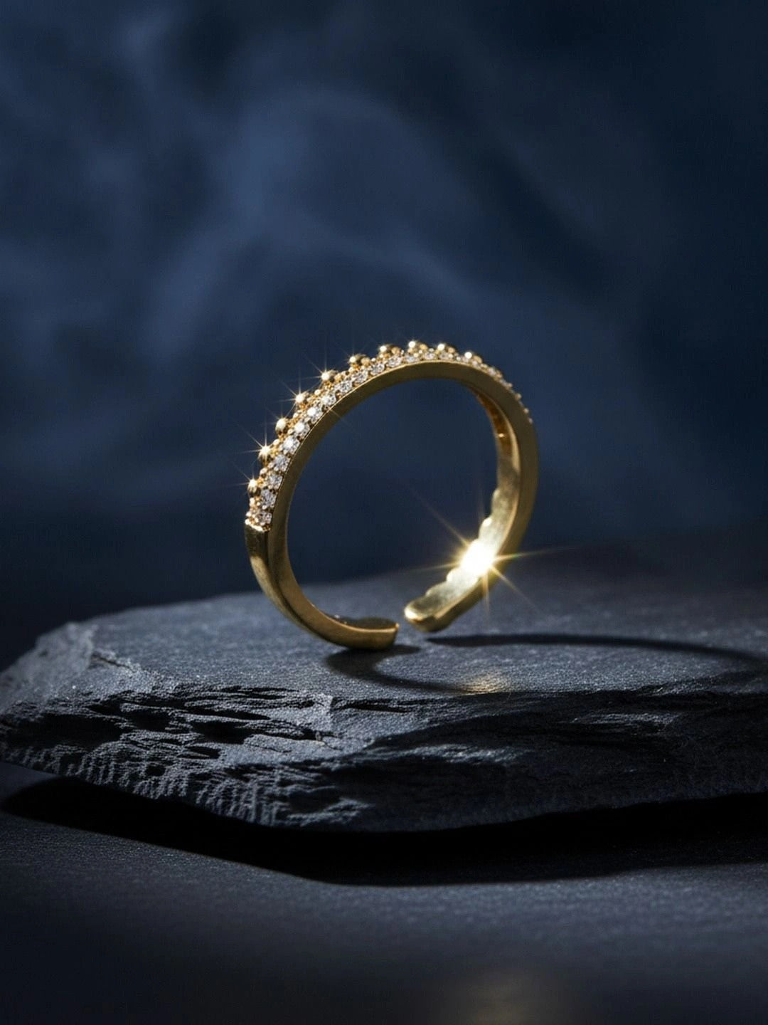 Beaded & Pave Double Layer Adjustable Diamond Band Ring
