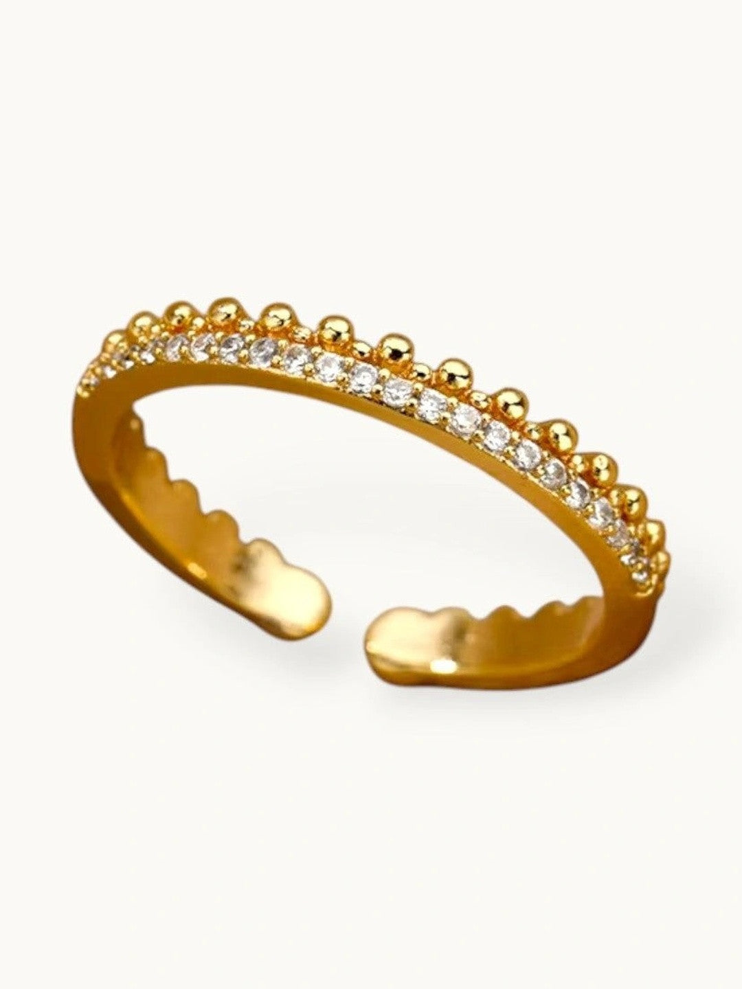 Beaded & Pave Double Layer Adjustable Diamond Band Ring