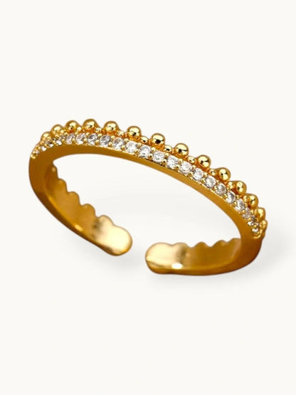 Beaded & Pave Double Layer Adjustable Diamond Band Ring