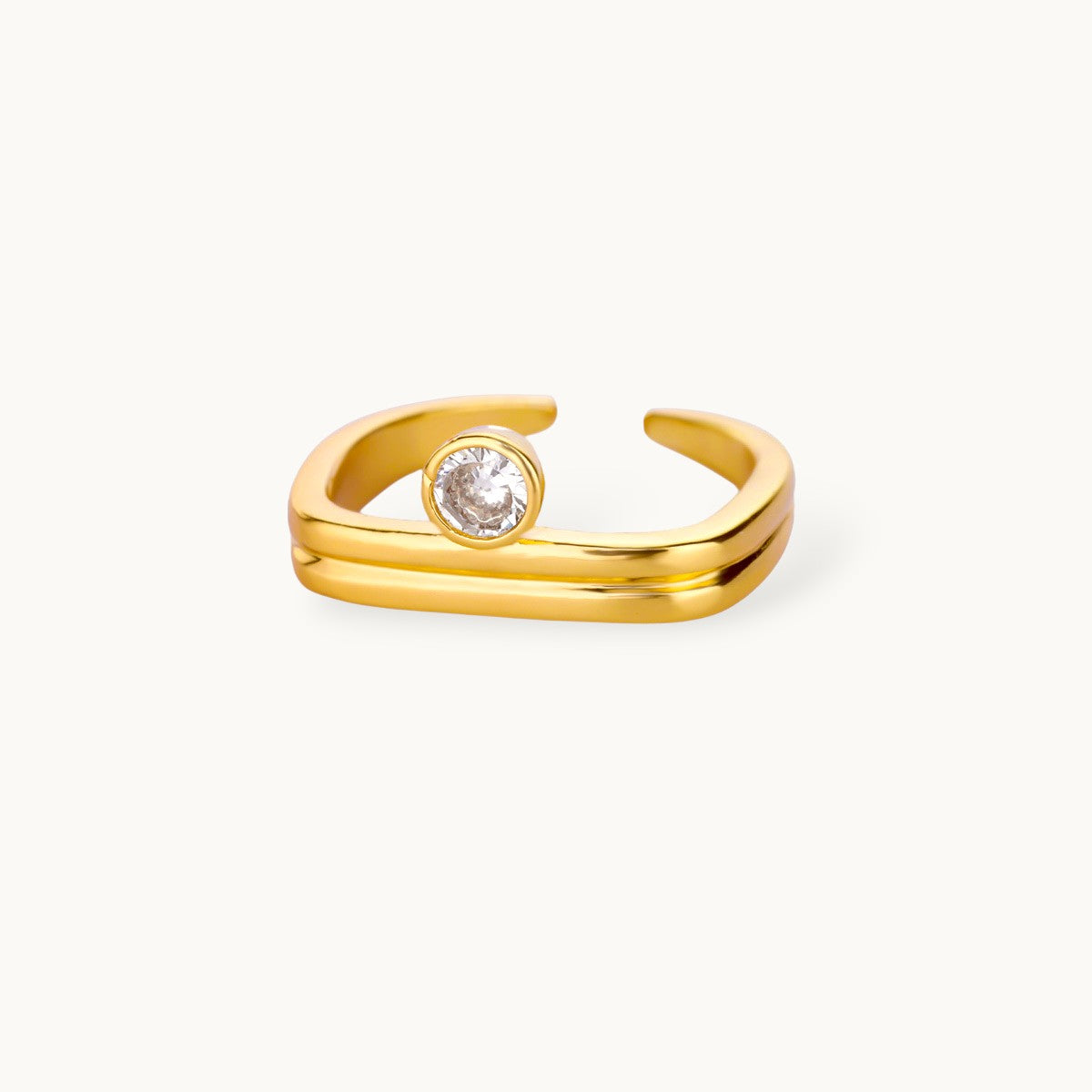 Chic Minimalist Double-Band Solitaire Stackable Diamond Ring