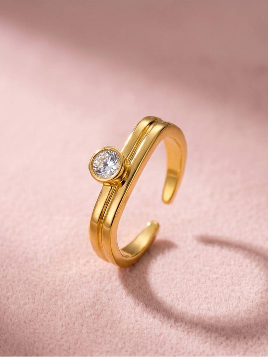 Chic Minimalist Double-Band Solitaire Stackable Diamond Ring
