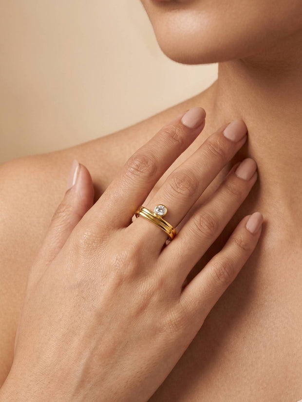 Chic Minimalist Double-Band Solitaire Stackable Diamond Ring