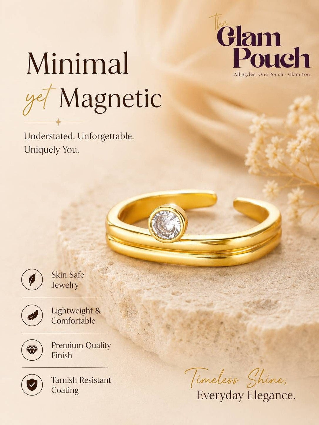 Chic Minimalist Double-Band Solitaire Stackable Diamond Ring