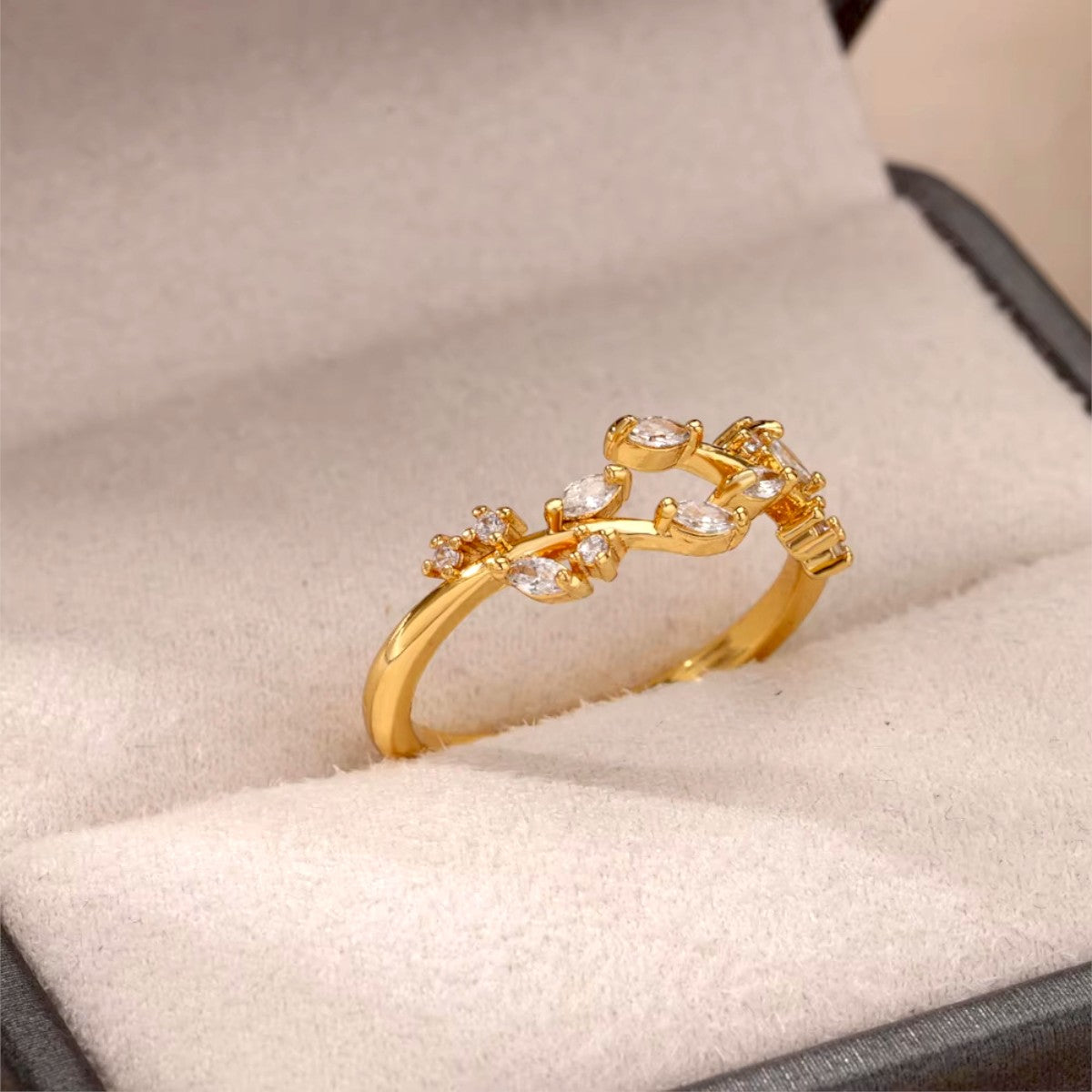 Delicate Marquis Vine Adjustable Gold Diamond Ring