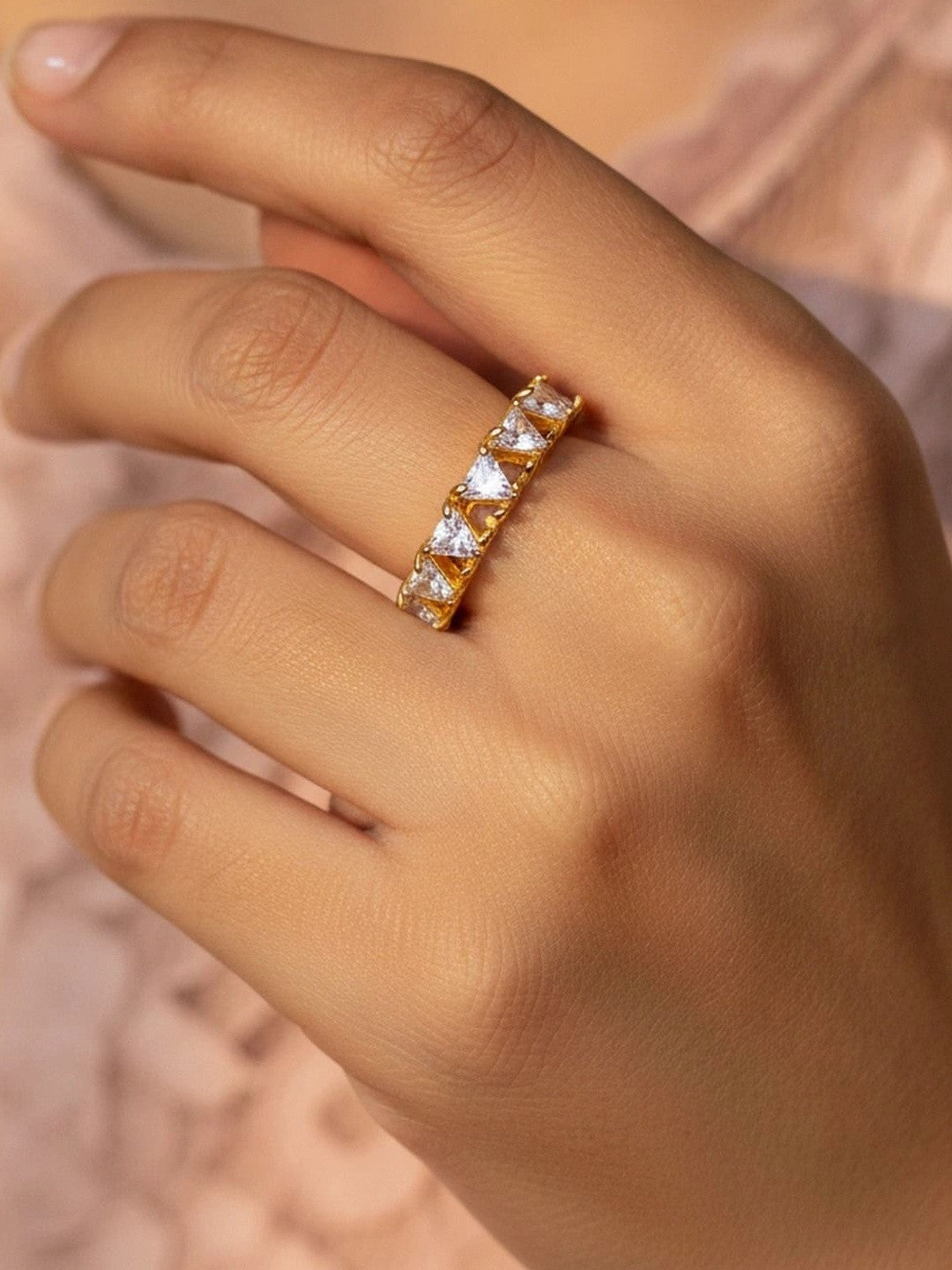 Luxe Trillion-Cut Stackable Eternity Gold-Tone Diamond Ring