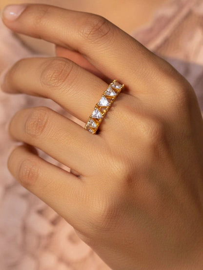 Luxe Trillion-Cut Stackable Eternity Gold-Tone Diamond Ring