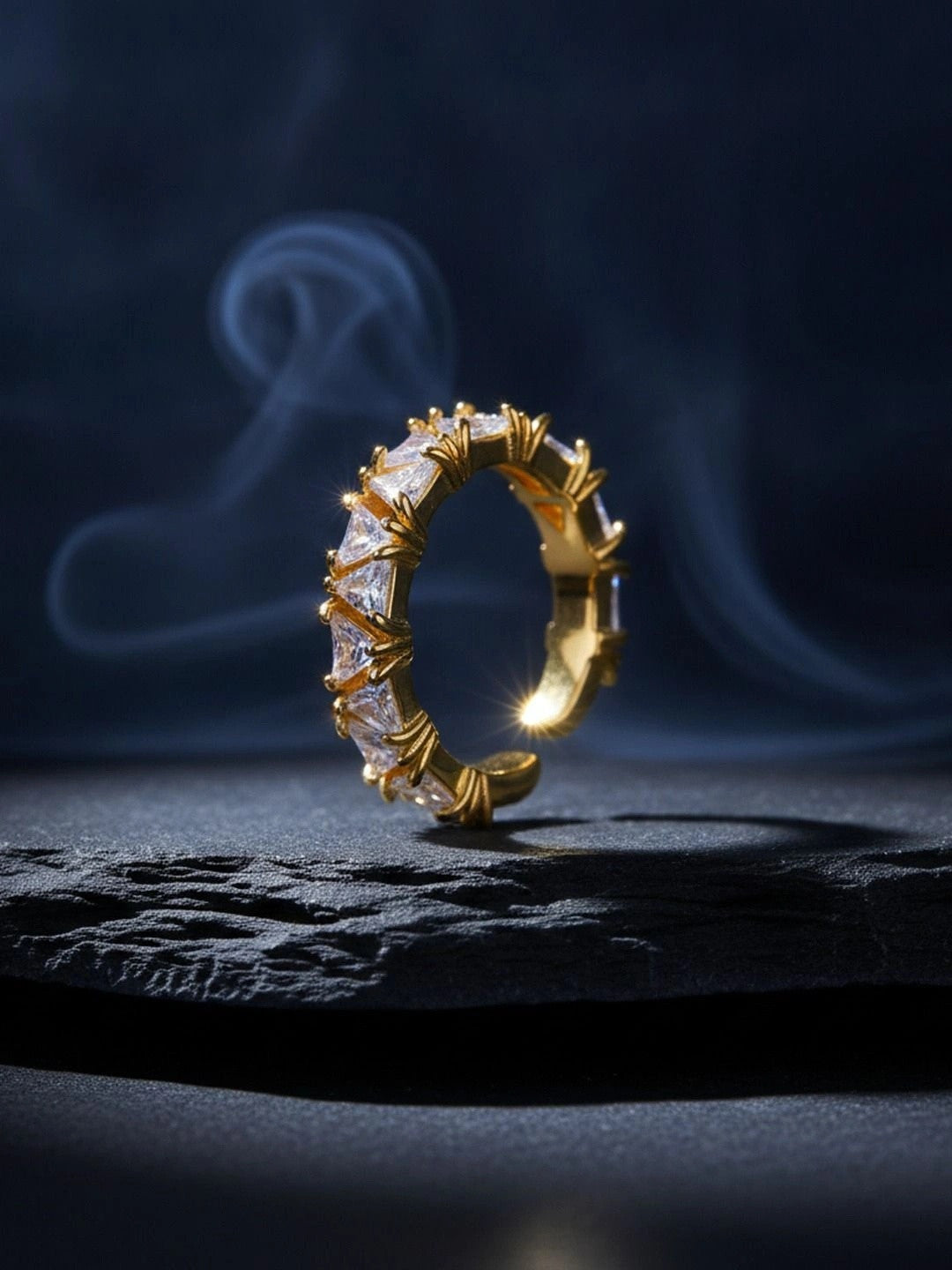 Luxe Trillion-Cut Stackable Eternity Gold-Tone Diamond Ring