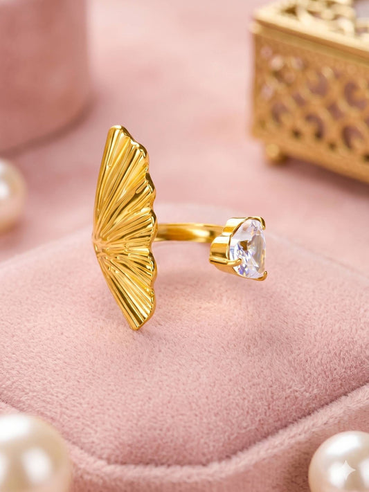 Asymmetric Fan & Pearl Solitaire Statement Ring