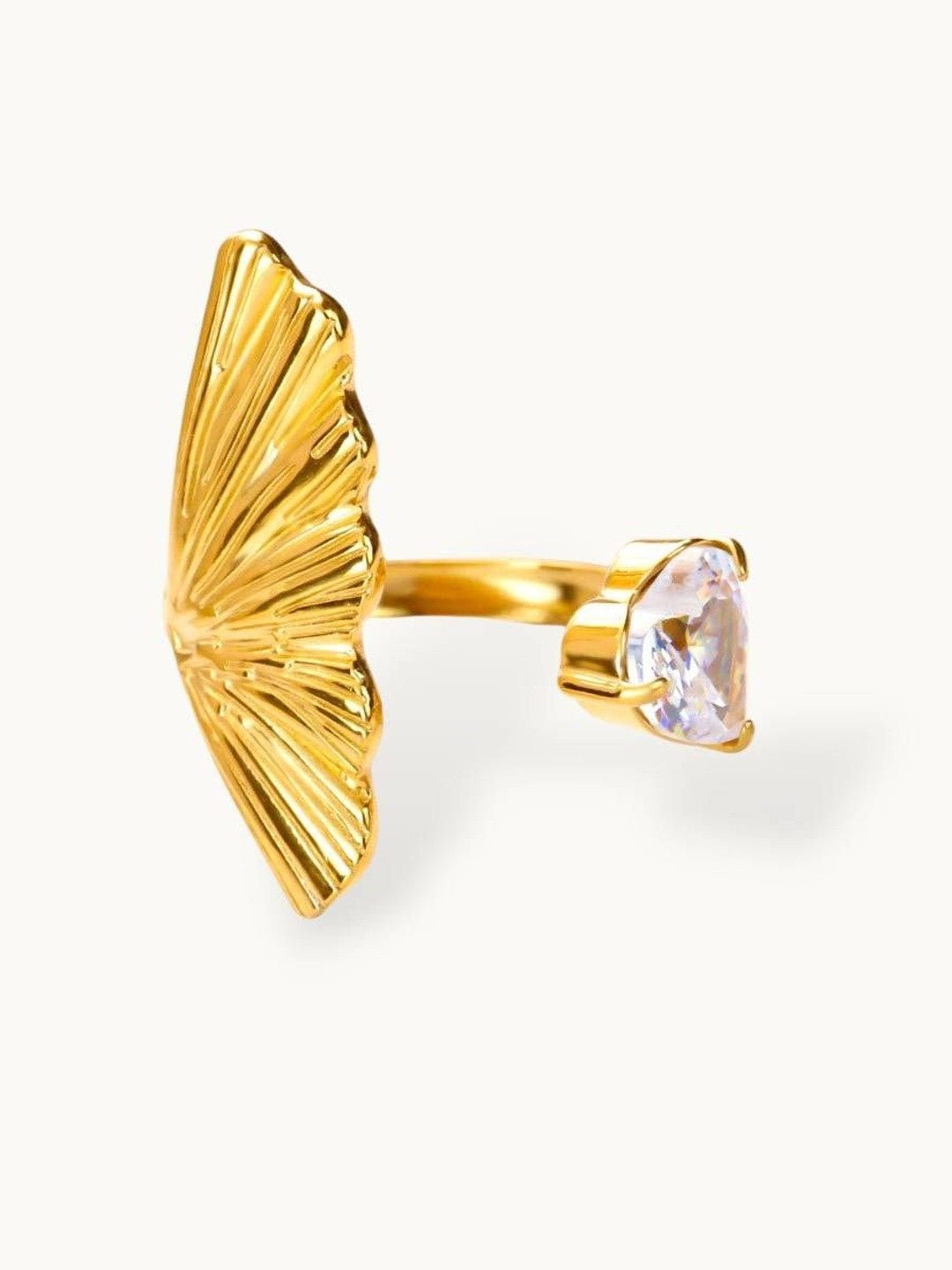 Asymmetric Fan & Pearl Solitaire Statement Ring