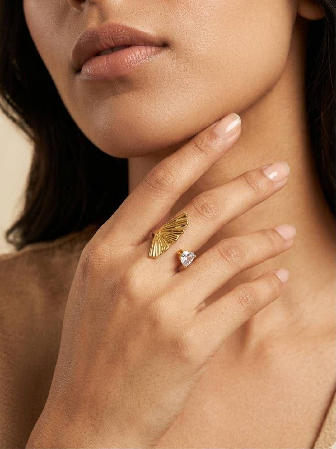 Asymmetric Fan & Pearl Solitaire Statement Ring