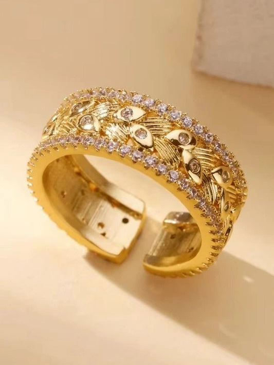 Opulent Filigree Pave Wide Cuff Diamond Ring