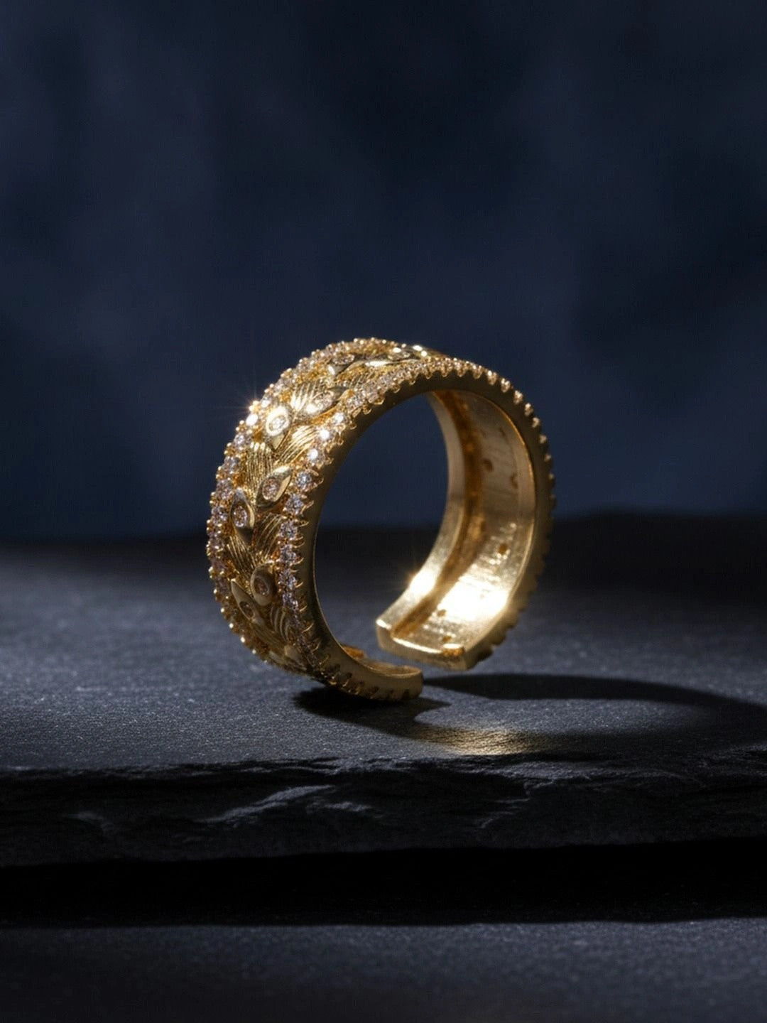 Opulent Filigree Pave Wide Cuff Diamond Ring
