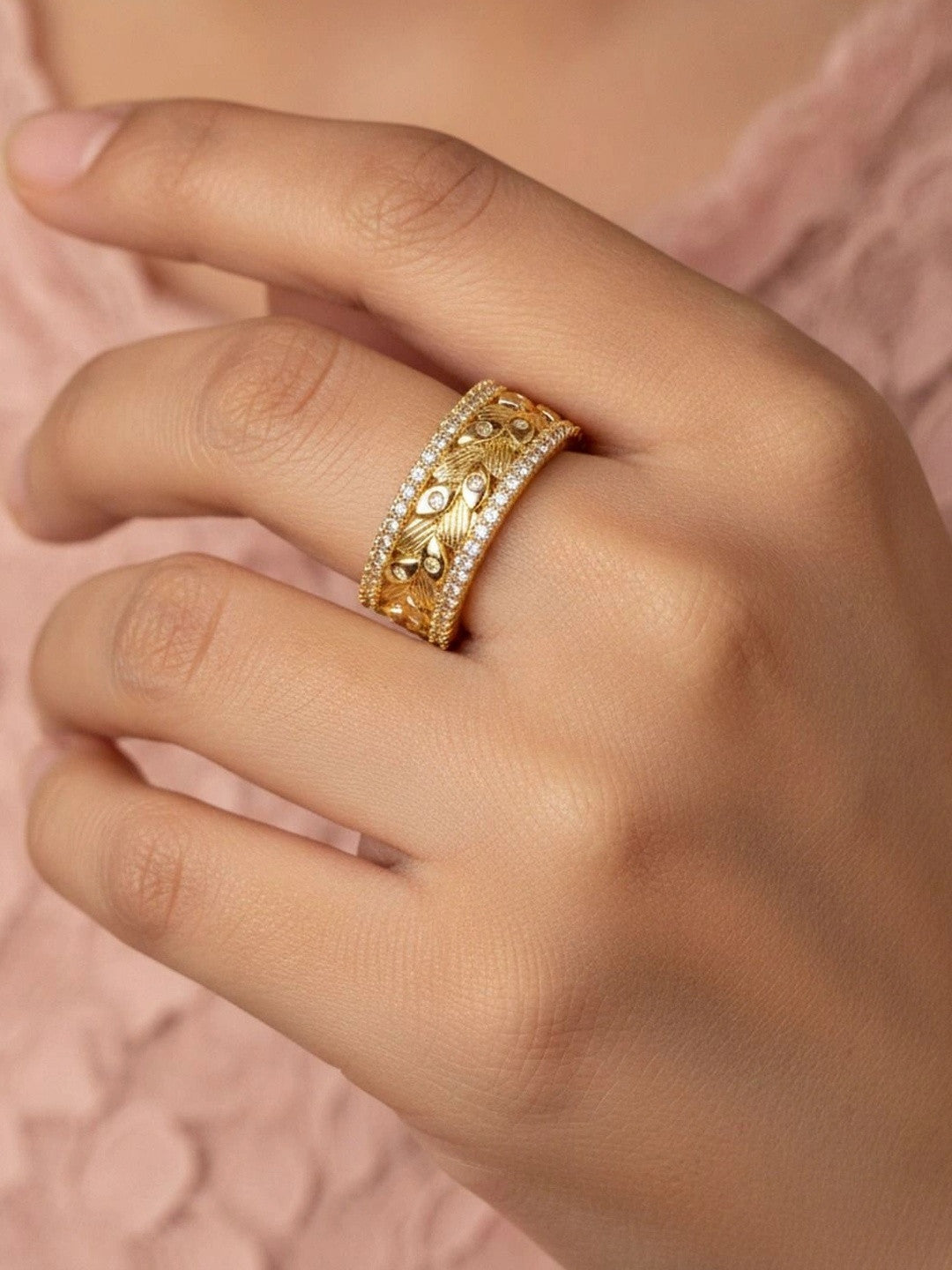 Opulent Filigree Pave Wide Cuff Diamond Ring