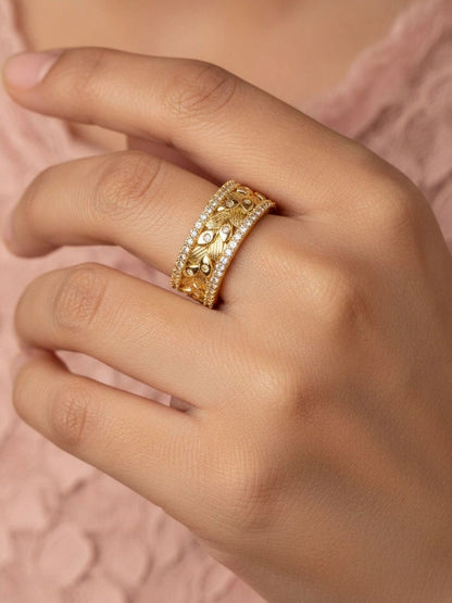 Opulent Filigree Pave Wide Cuff Diamond Ring