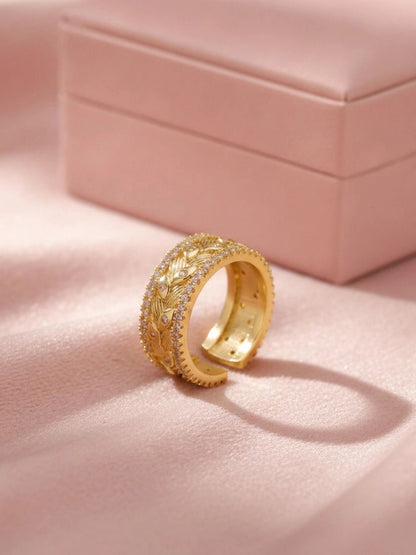 Opulent Filigree Pave Wide Cuff Diamond Ring