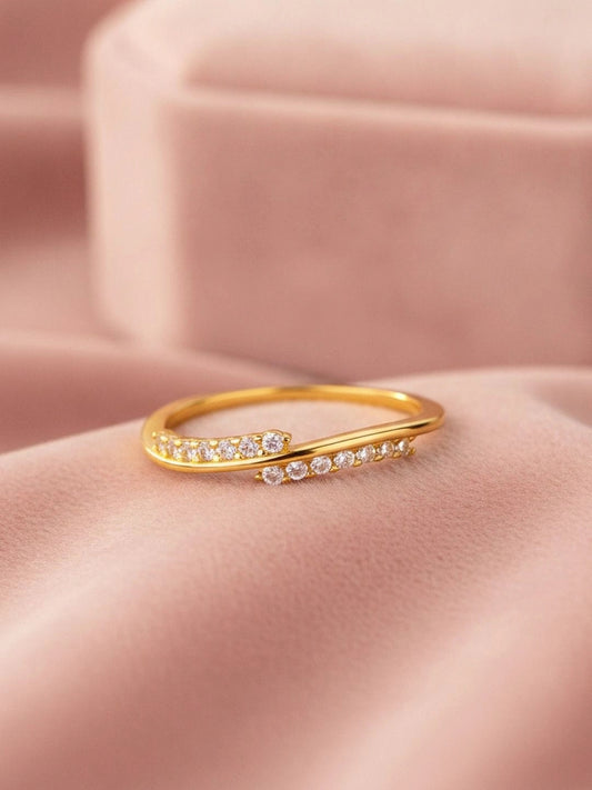 Fluid Angled Pave Wrap Stackable Gold Ring