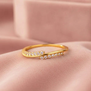 Fluid Angled Pave Wrap Stackable Gold Ring