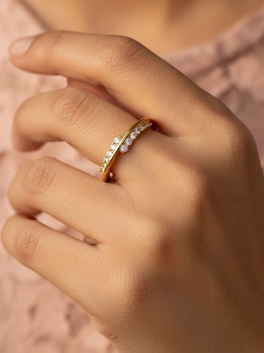 Fluid Angled Pave Wrap Stackable Gold Ring