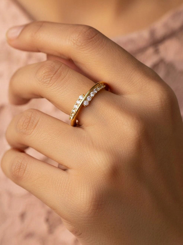 Fluid Angled Pave Wrap Stackable Gold Ring