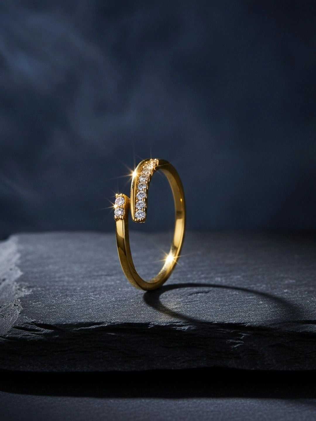 Fluid Angled Pave Wrap Stackable Gold Ring