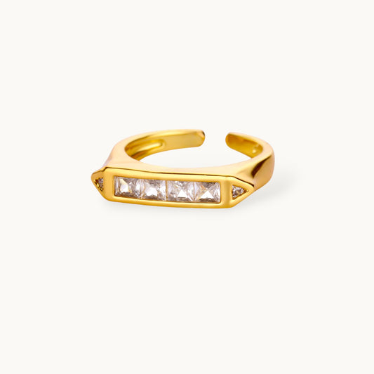 Geometric Quad-Square Solitaire Gold Band Ring