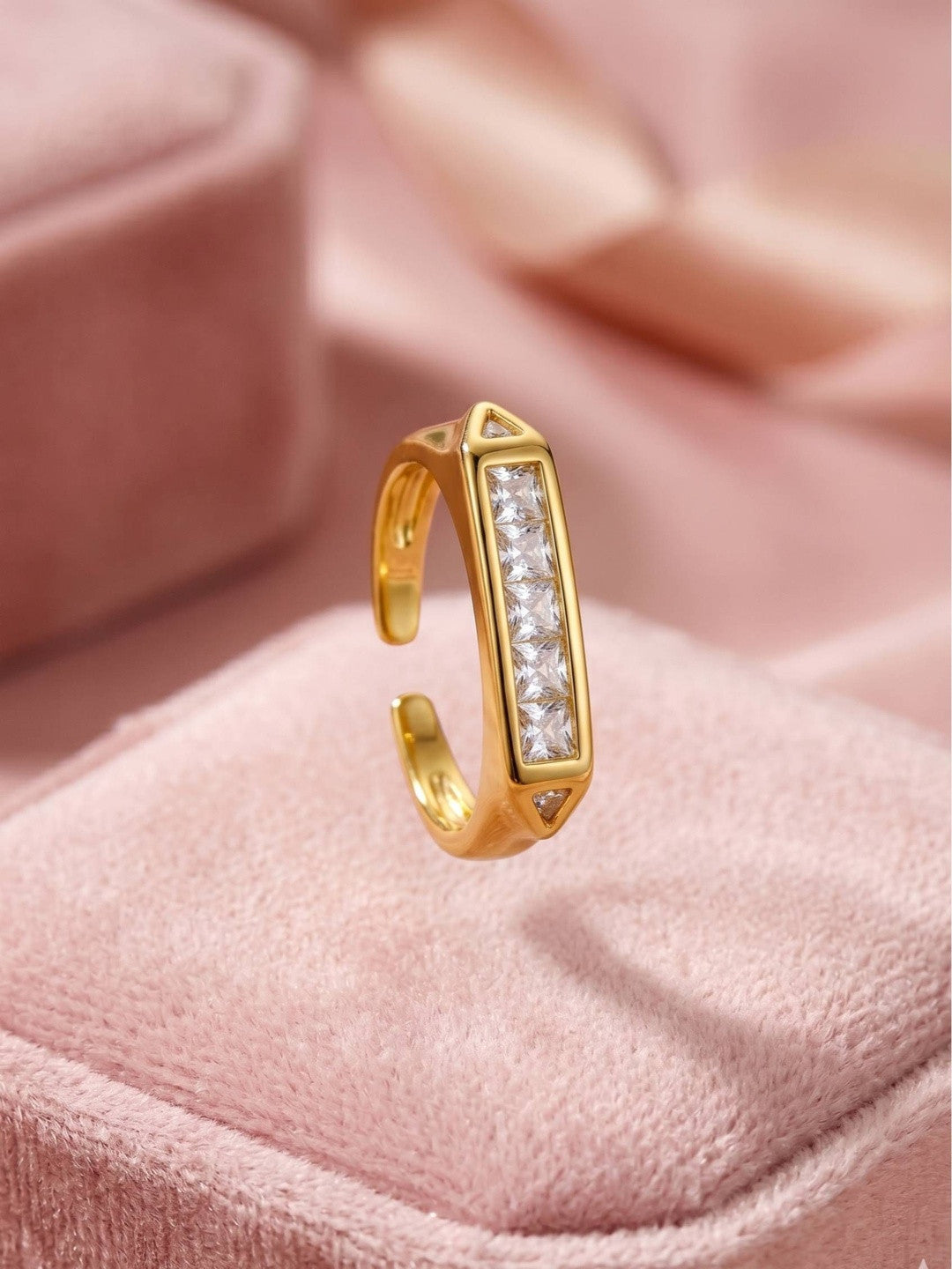 Geometric Quad-Square Solitaire Gold Band Ring