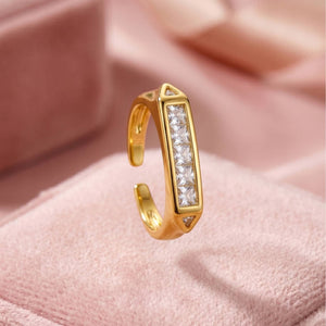 Geometric Quad-Square Solitaire Gold Band Ring