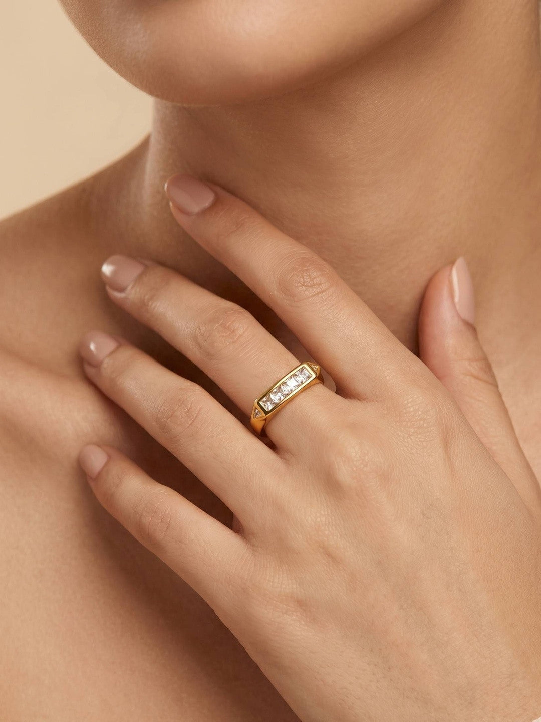 Geometric Quad-Square Solitaire Gold Band Ring