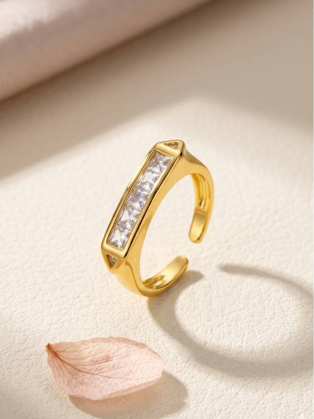 Geometric Quad-Square Solitaire Gold Band Ring