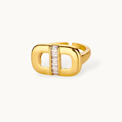 Chic Wide Letter Pave Statement Ring (Gold)