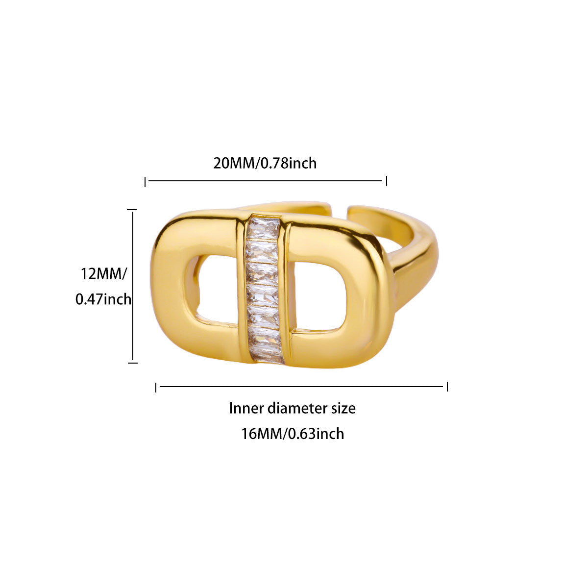 Chic Wide Letter Pave Statement Ring (Gold)