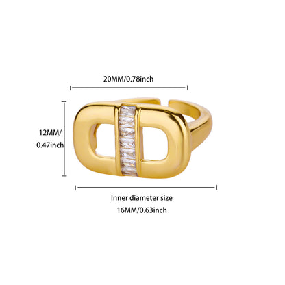 Chic Wide Letter Pave Statement Ring (Gold)