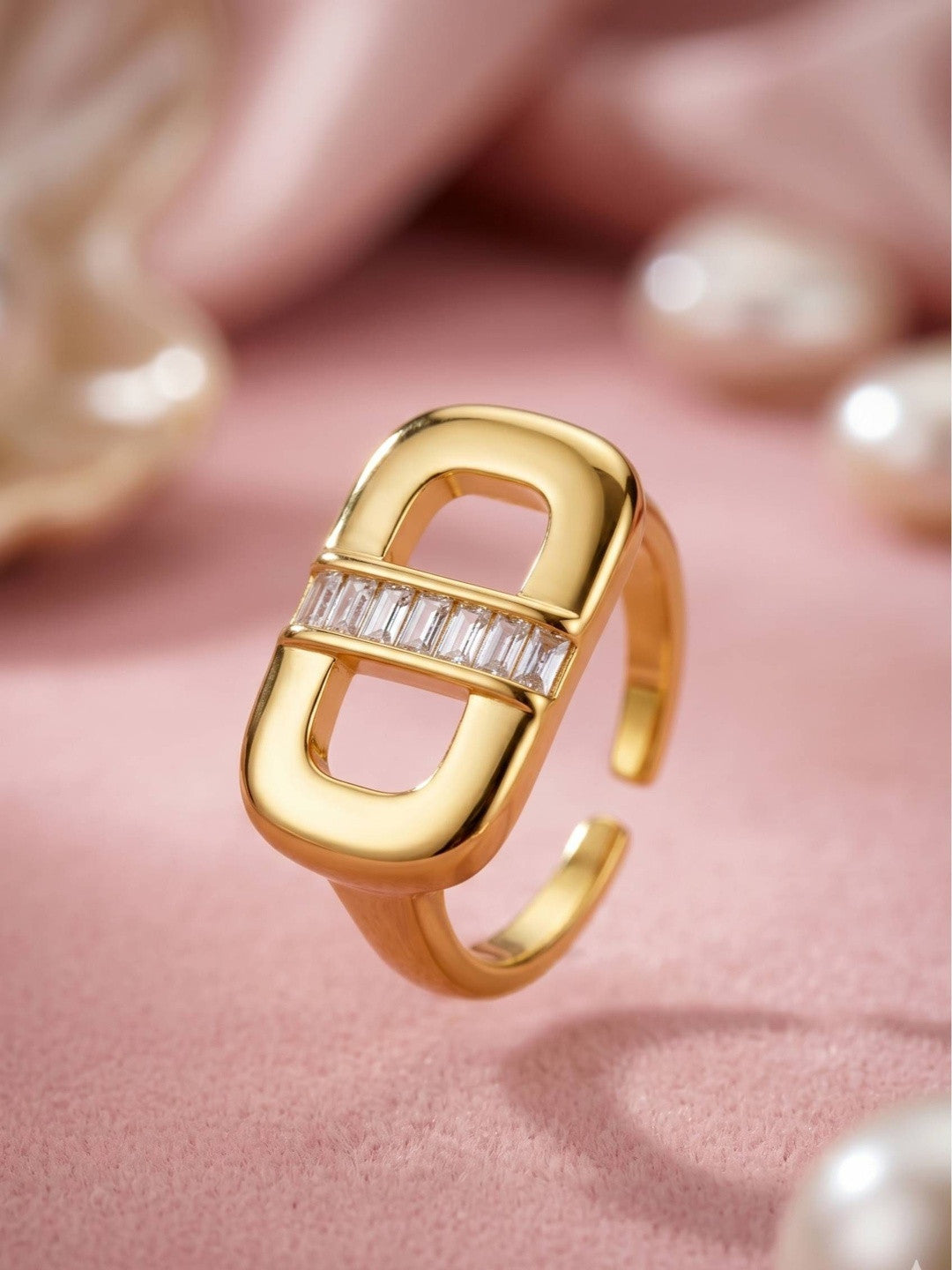 Chic Wide Letter Pave Statement Ring (Gold)