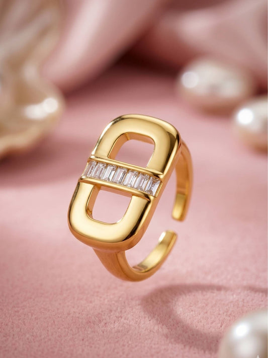 Chic Wide Letter Pave Statement Ring (Gold)
