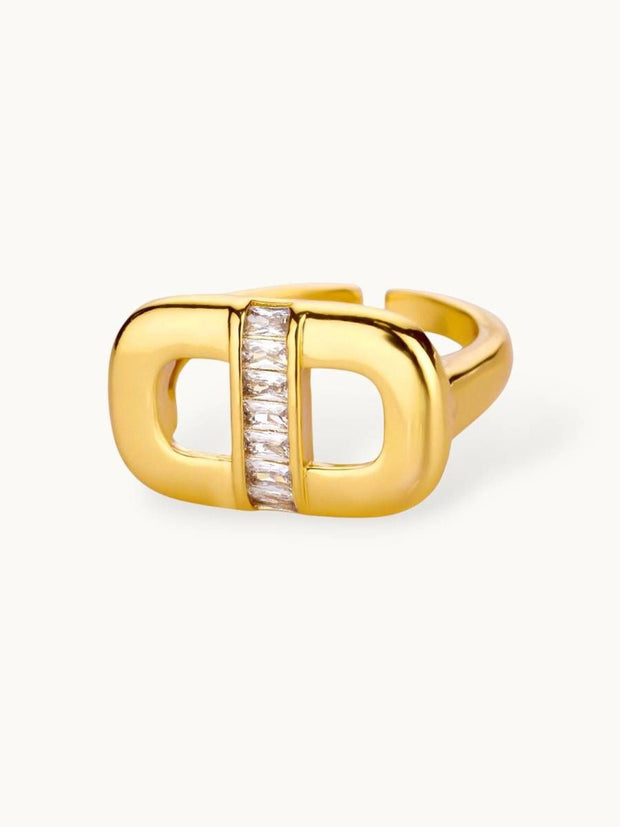 Chic Wide Letter Pave Statement Ring (Gold)
