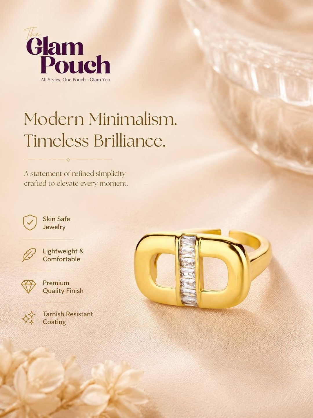Chic Wide Letter Pave Statement Ring (Gold)