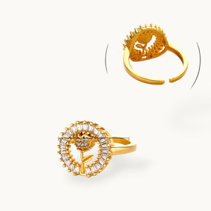 Baguette Halo & Rose Bloom Adjustable Diamond Band Ring