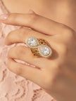 Regal Infinity Filigree Dual Pear-Cut Statement Gold Diamond Ring
