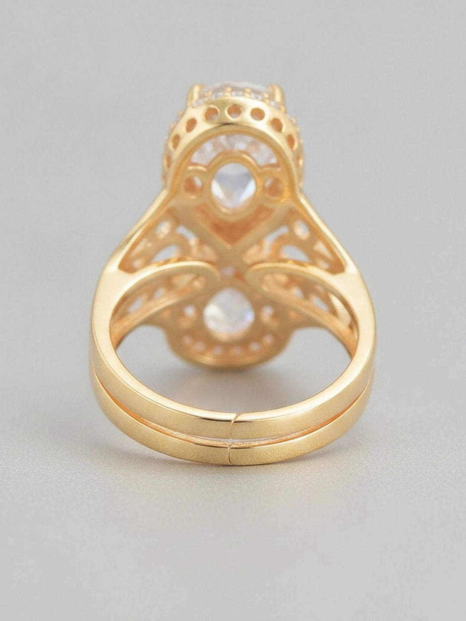 Regal Infinity Filigree Dual Pear-Cut Statement Gold Diamond Ring