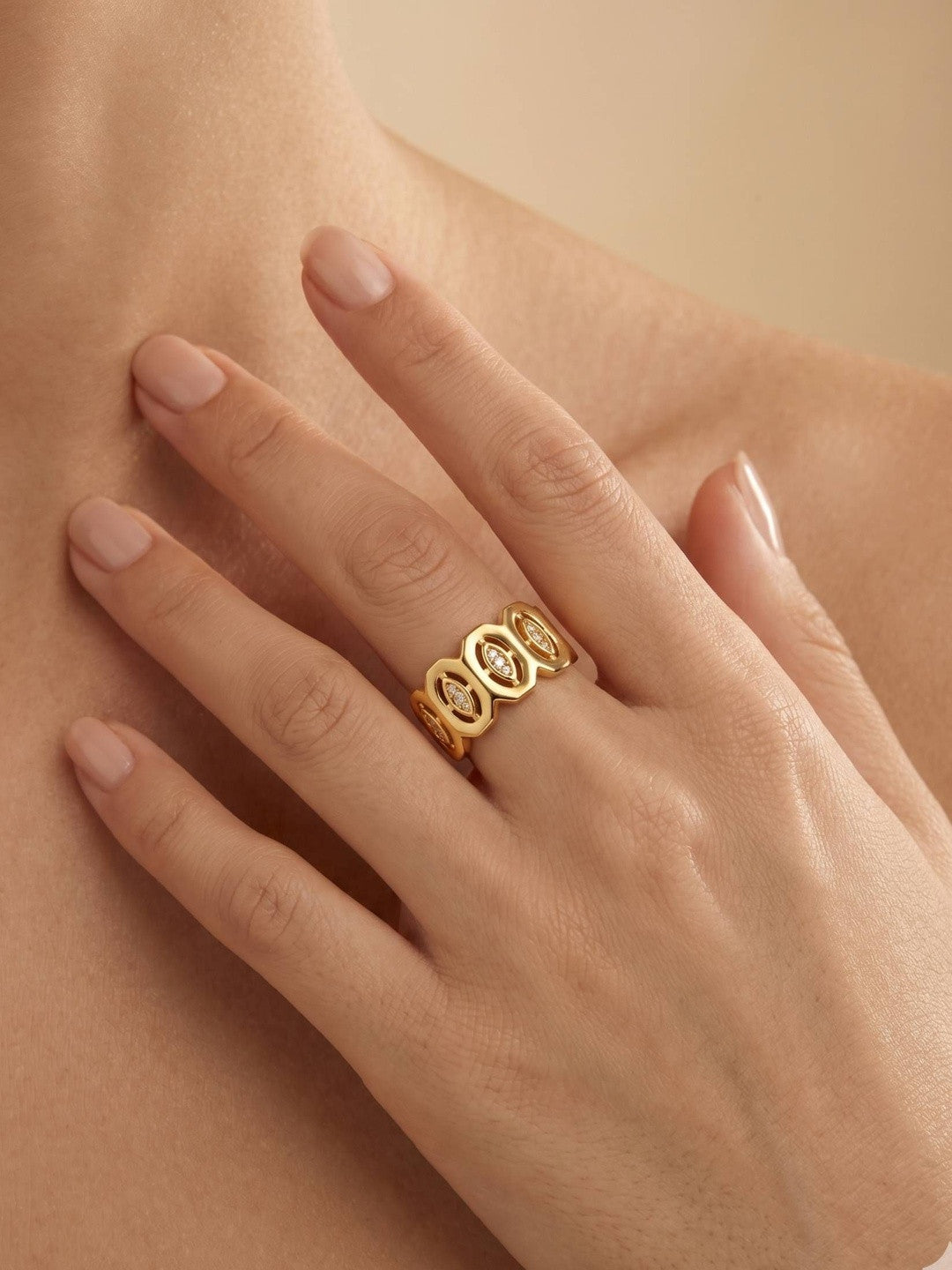 Interconnected Pave Oval Wide Stackable Diamond Band Ring