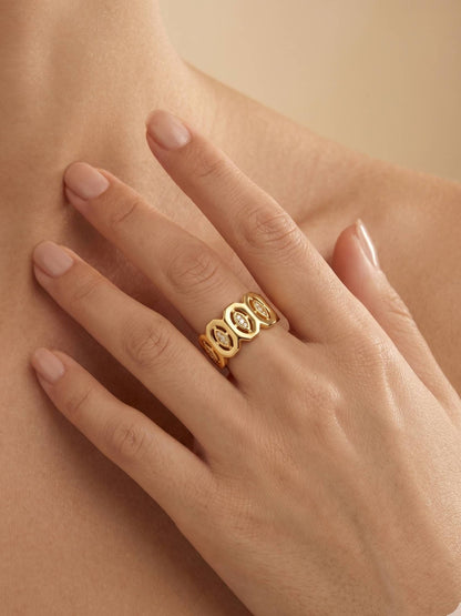 Interconnected Pave Oval Wide Stackable Diamond Band Ring