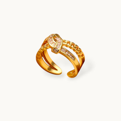Chic Knot Chain & Baguette Stackable Gold-Plated Diamond Ring
