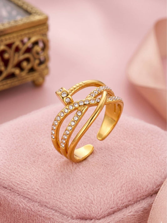 Layered Pave Crossover Nail Stackable Diamond Ring