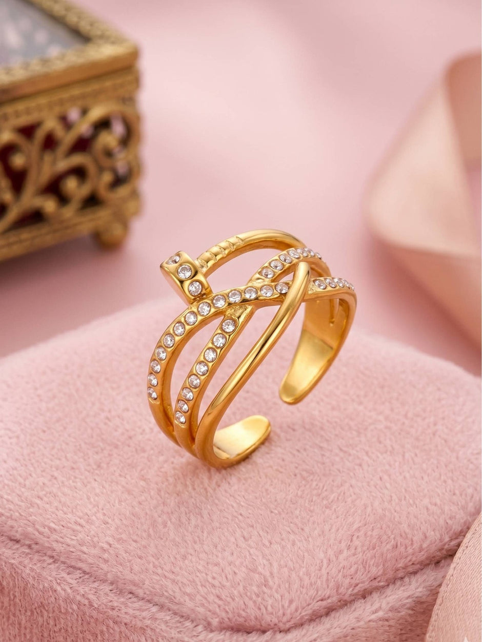 Layered Pave Crossover Nail Stackable Diamond Ring