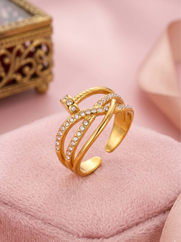 Layered Pave Crossover Nail Stackable Diamond Ring