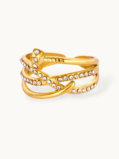 Layered Pave Crossover Nail Stackable Diamond Ring