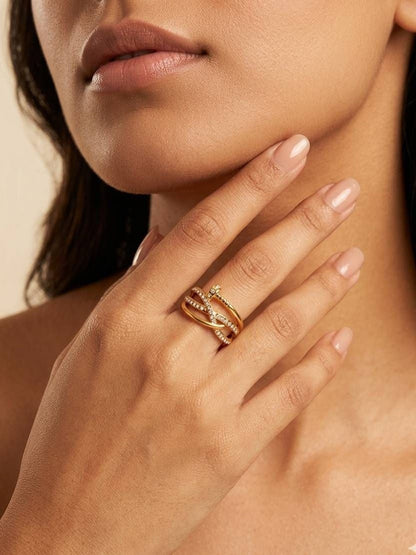 Layered Pave Crossover Nail Stackable Diamond Ring