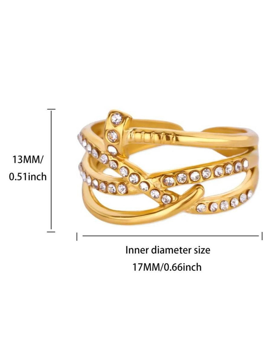Layered Pave Crossover Nail Stackable Diamond Ring