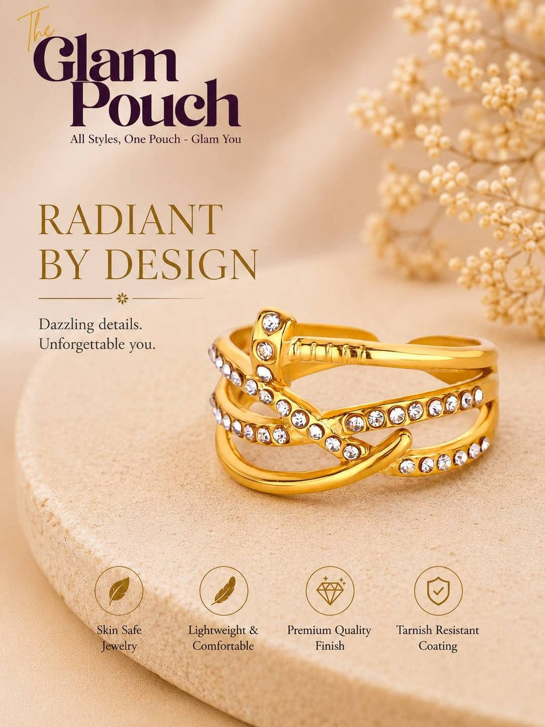 Layered Pave Crossover Nail Stackable Diamond Ring