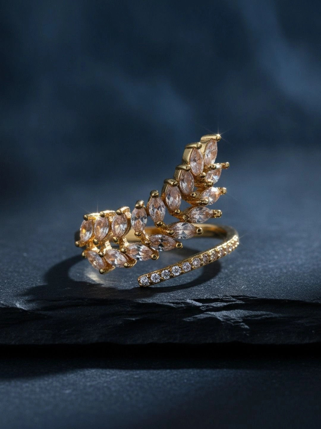 Marquis Leaf Cluster Pave Wrap Statement Diamond Ring